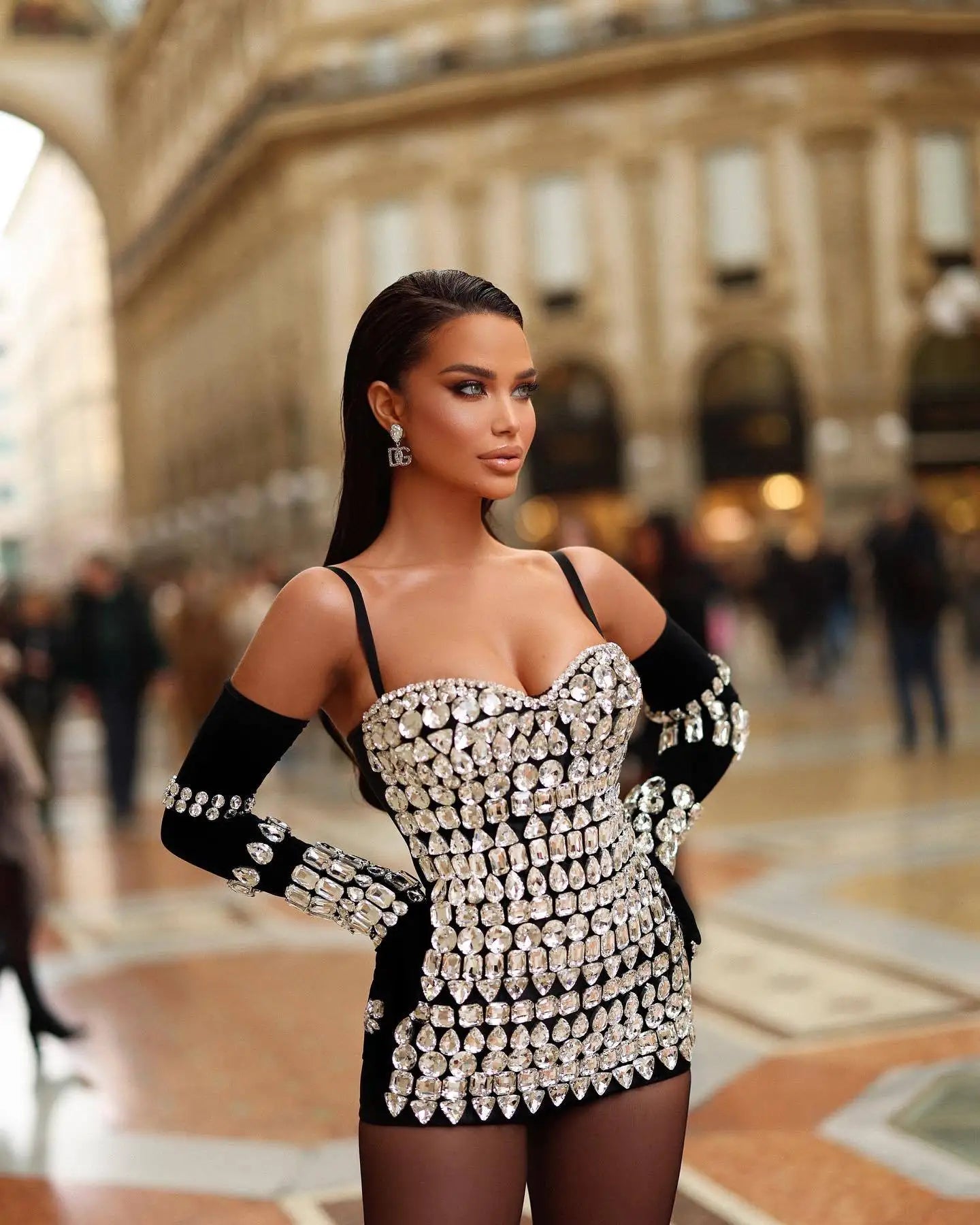 Crystal Embellished Mini Dress