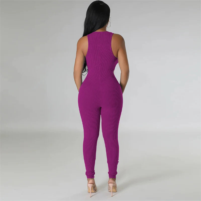 Ribbed Cut-Out Bodycon Jumpsuit