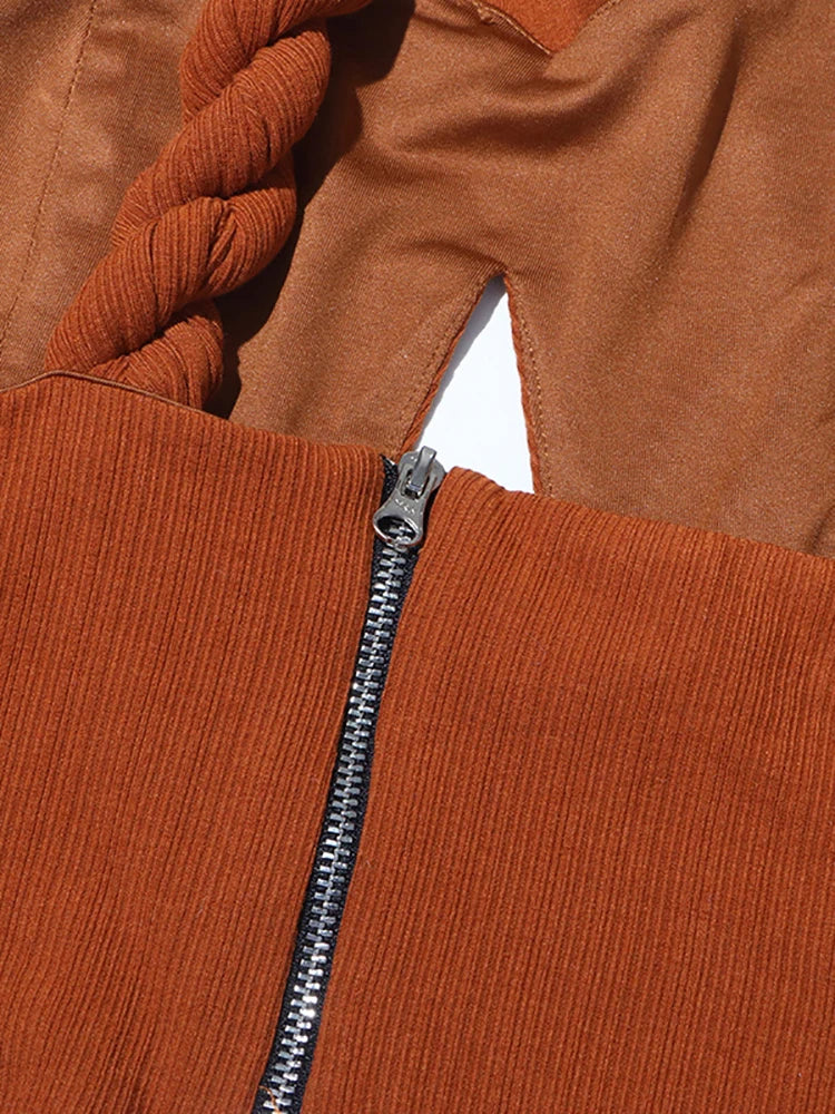 Rust One Shoulder Maxi Dress | Braided Draped Gown with Side Cutout MYLINE