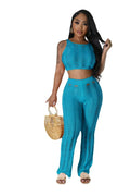 Ribbed Cut-Out Two-Piece Pant Set