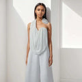 Elegant White Halter Draped Camisole Jumpsuit