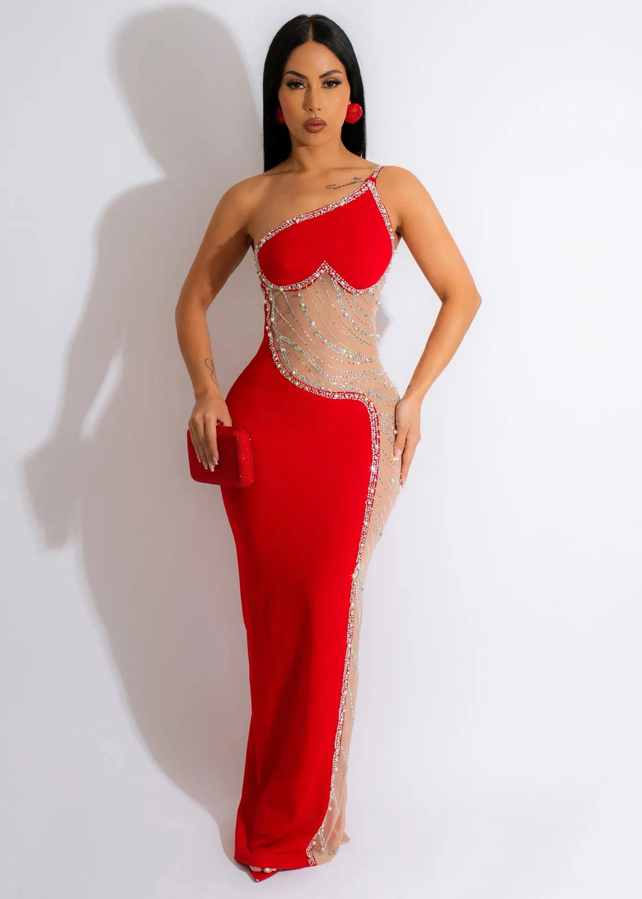 Crystal Chain Illusion Maxi Dress