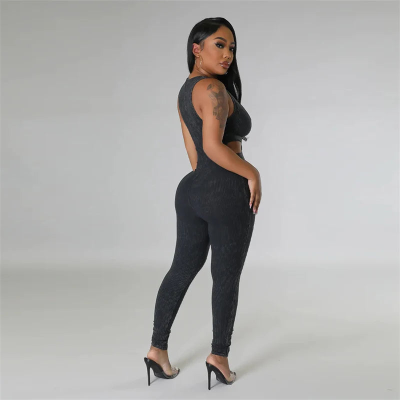 Ribbed Cut-Out Bodycon Jumpsuit