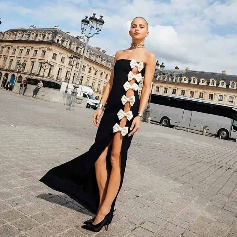 Elegant Black Strapless Midi Dress