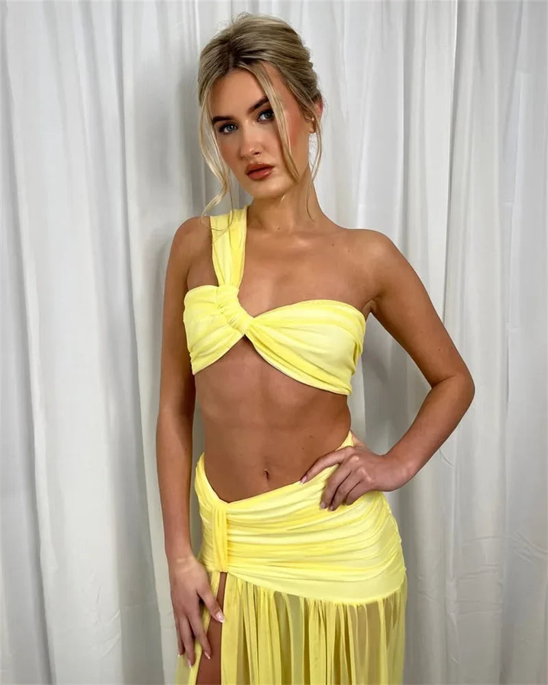 One-Shoulder Ruched Two-Piece Maxi Set