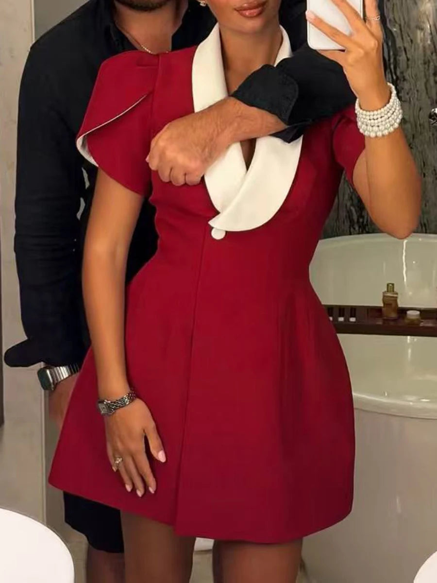 Elegant Contrast Lapel Mini Dress