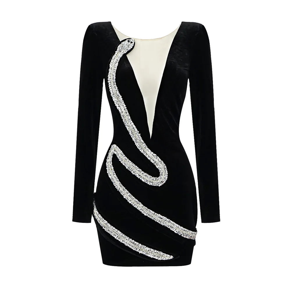 Midnight Crystal Velvet Mini Dress