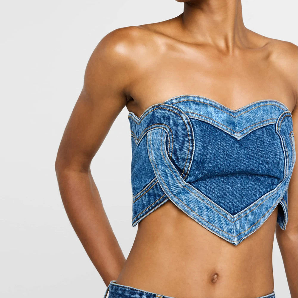 Denim Heart Cut-Out Two-Piece Set