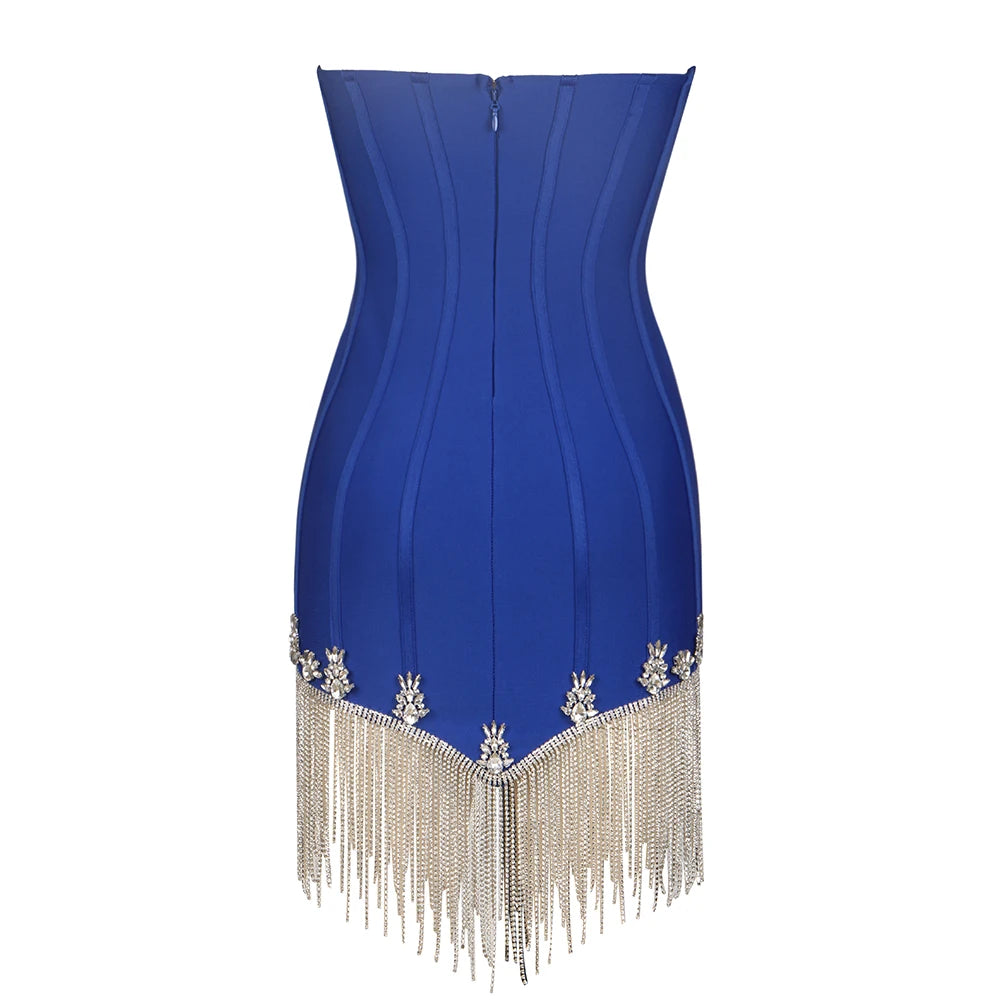Crystal Fringe Corset Mini Dress