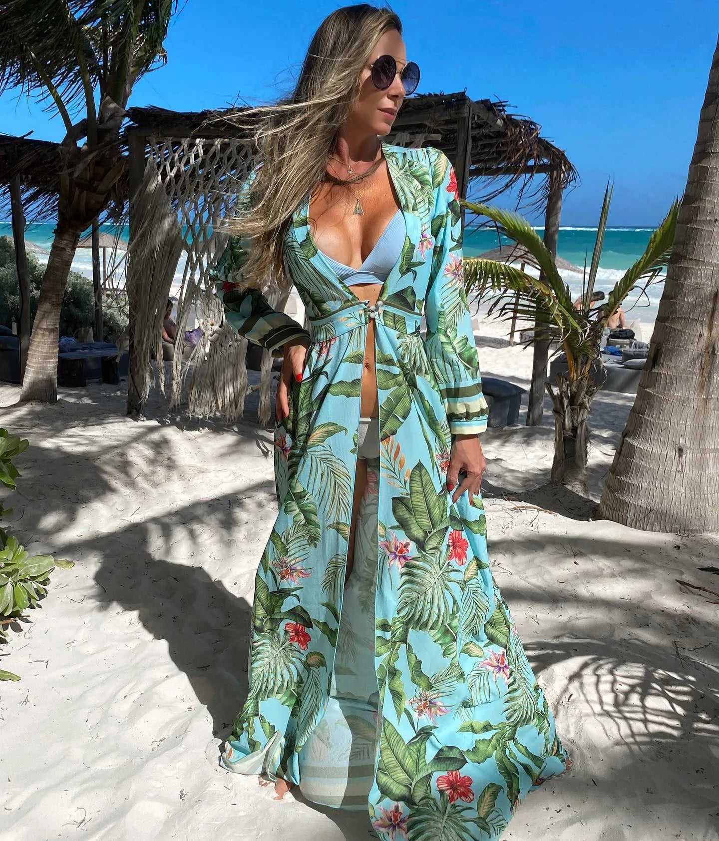 Sheer Printed Maxi Cover-Up Dress