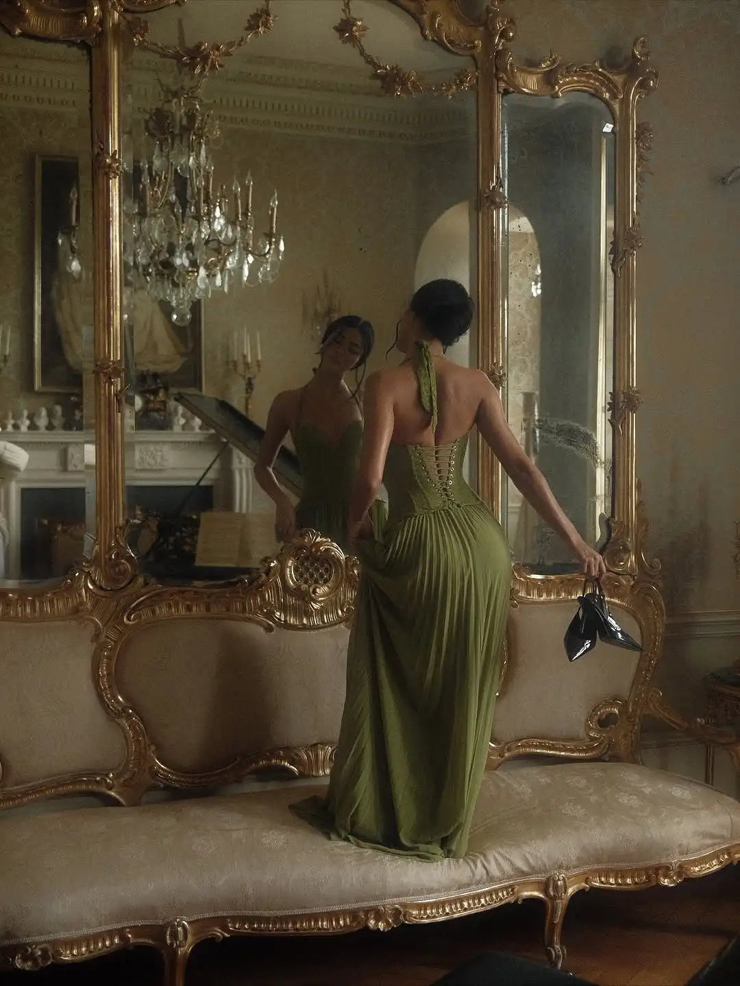 Lace Corset Maxi Dress with Pleated Skirt