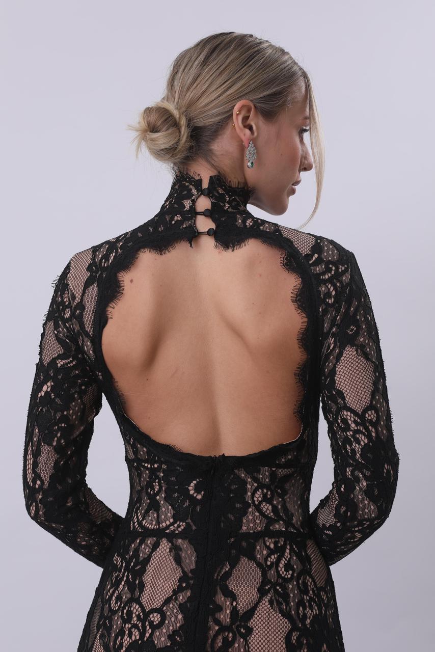 Noir Lace Cut-Out Maxi Dress