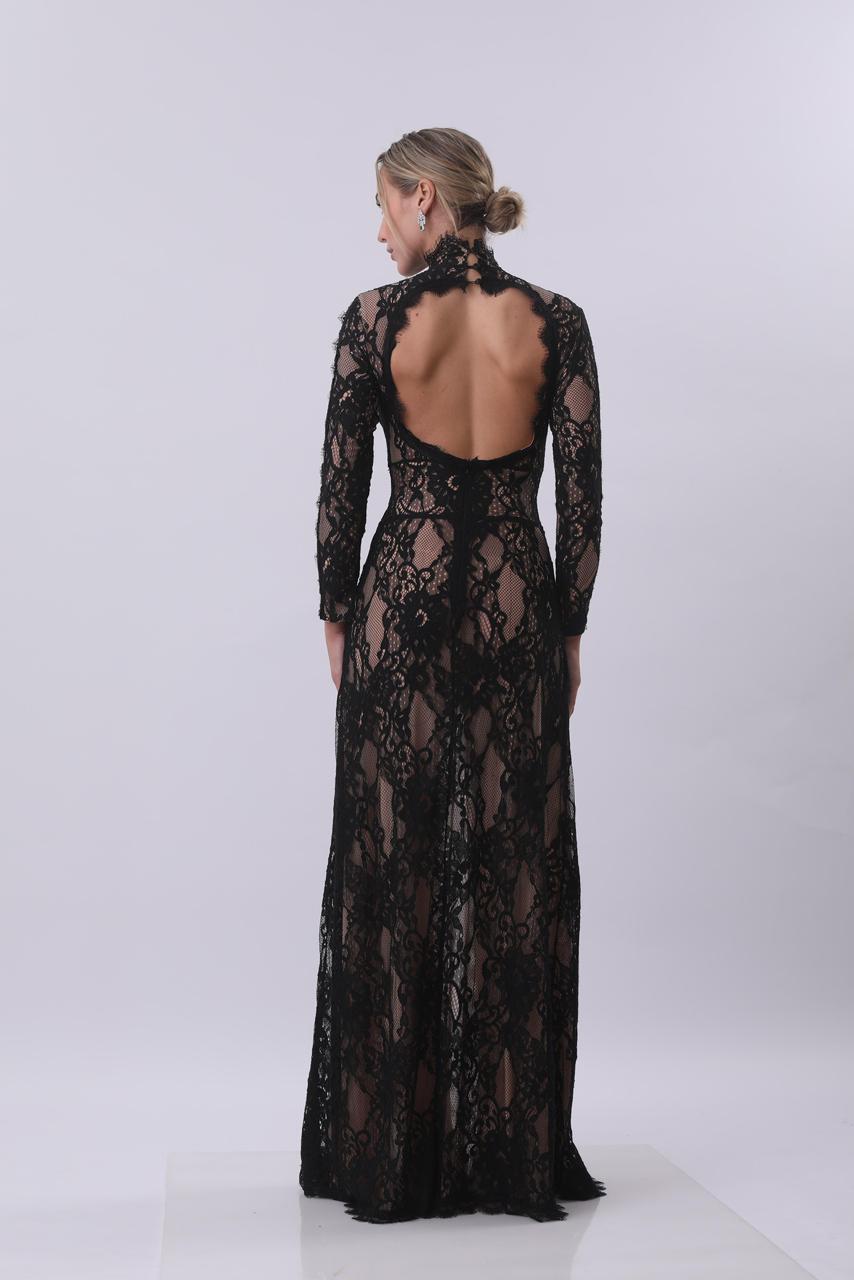 Noir Lace Cut-Out Maxi Dress