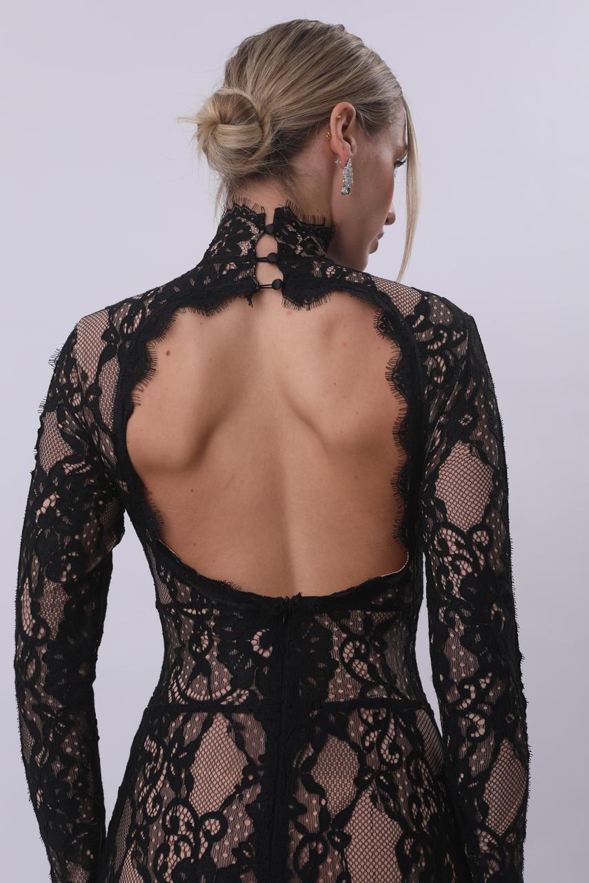 Noir Lace Cut-Out Maxi Dress