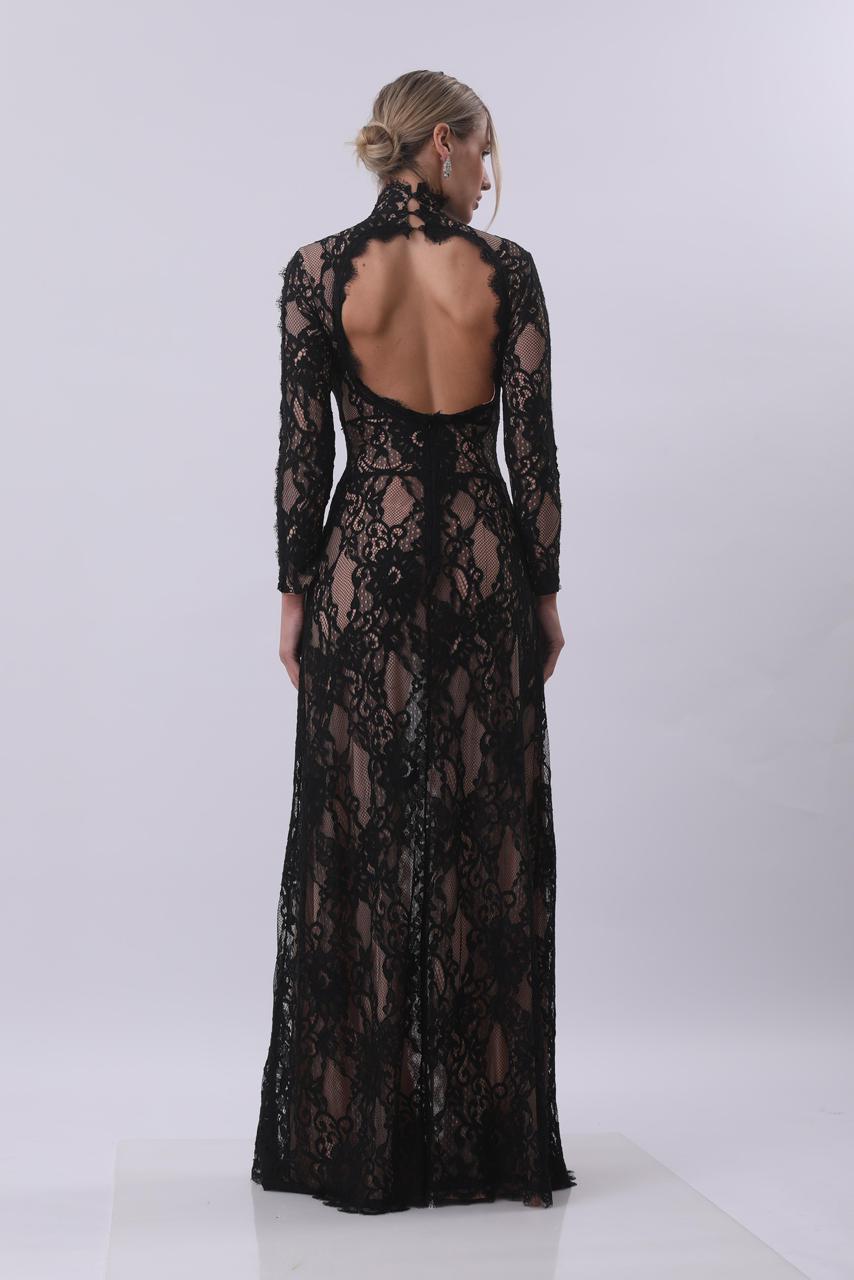 Noir Lace Cut-Out Maxi Dress