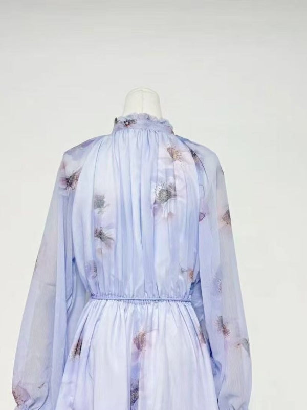 Lilac Floral Sheer Romper | Romantic Ruffle Long Sleeve Jumpsuit with 3D Flowers MYLINE