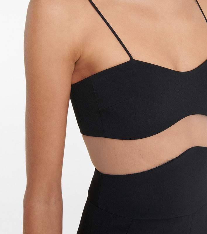Cutout Black Jumpsuit with Bandeau Top | Sexy Slim Fit with Slit Hem Pants MYLINE