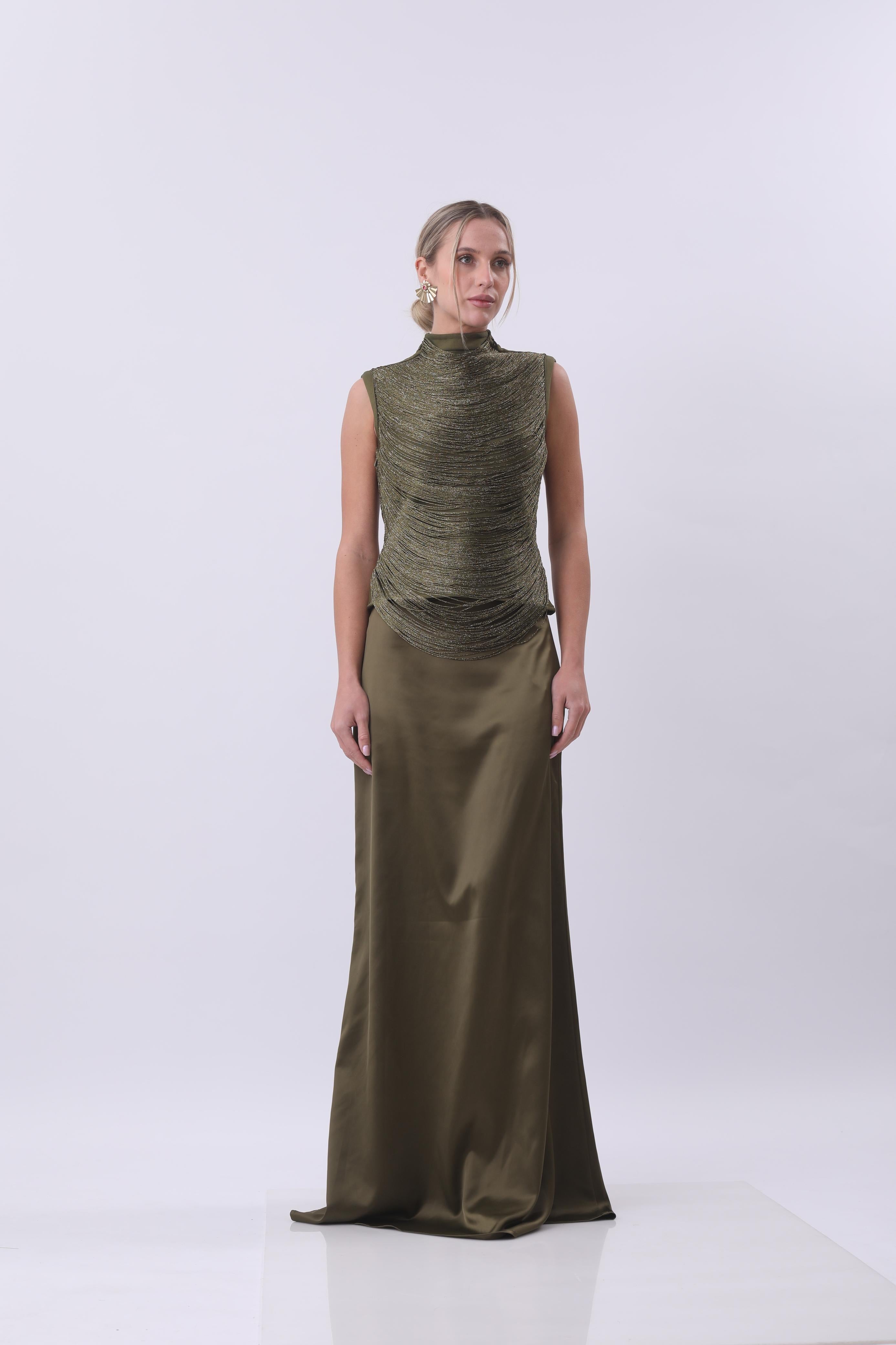 Olive Luxe Draped Evening Gown