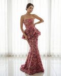 Rosé Garden Strapless Peplum Couture Gown