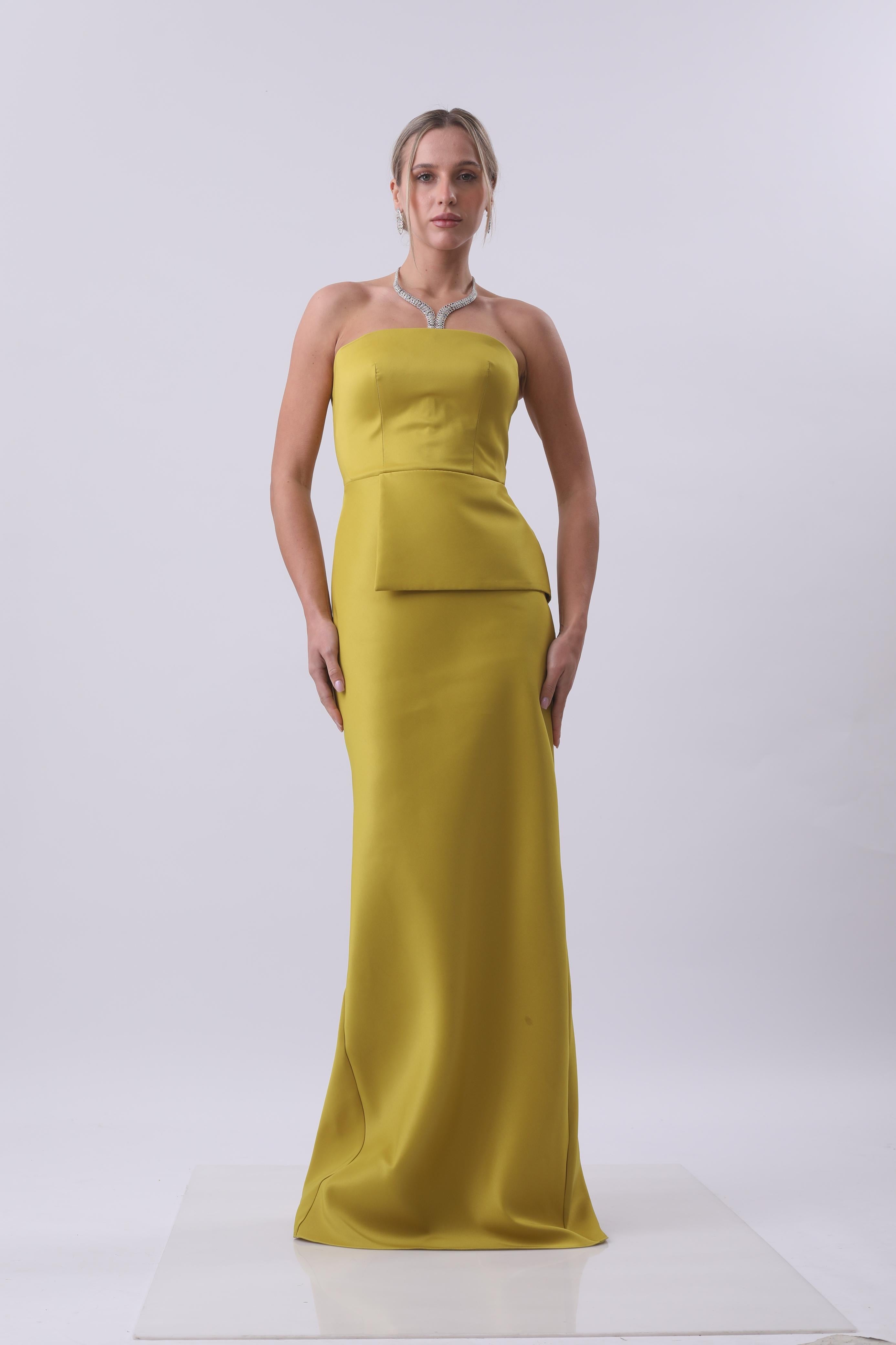 Lime Strapless Peplum Gown