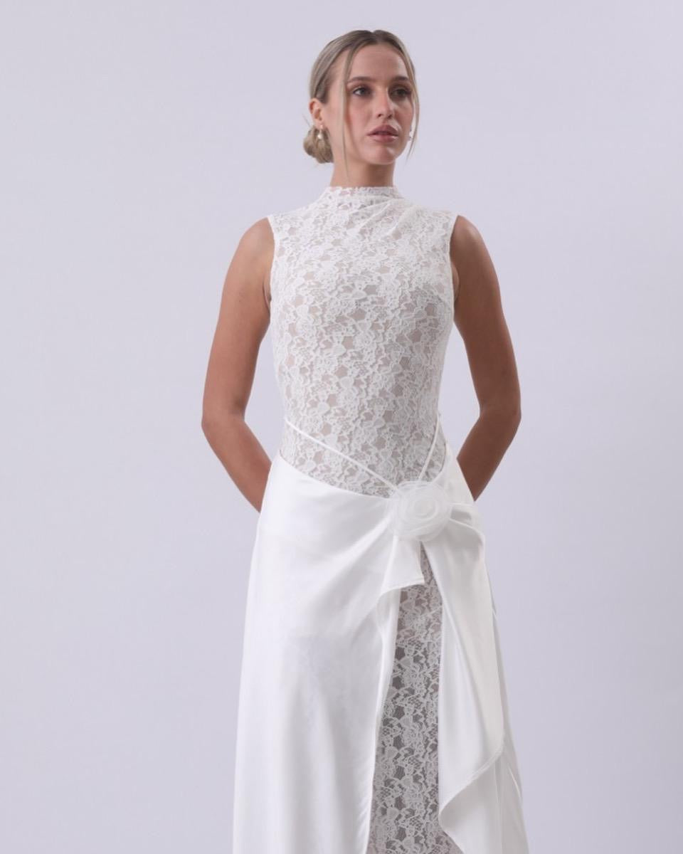 Rosette Lace Draped Gown