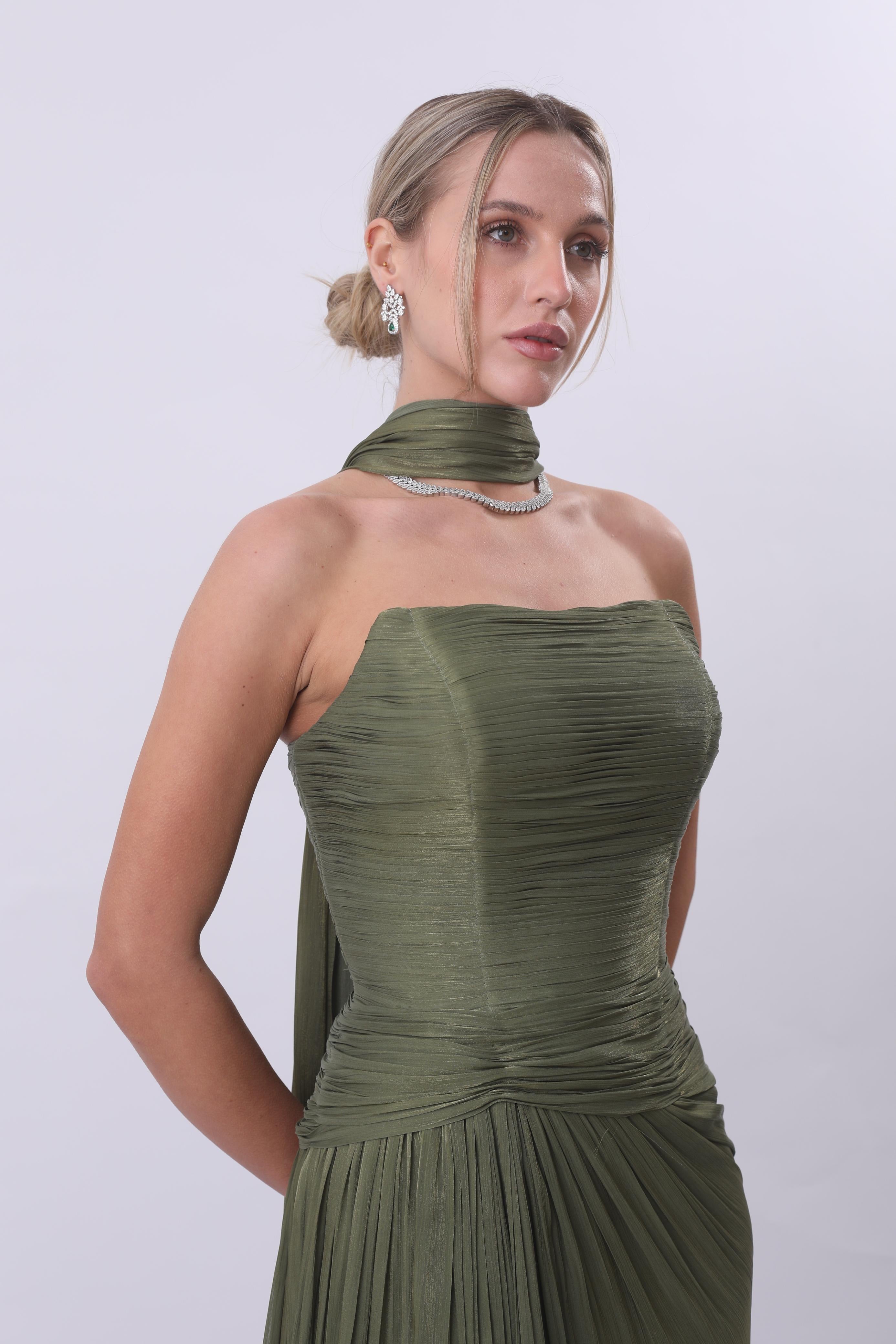 Olive Draped Goddess Gown