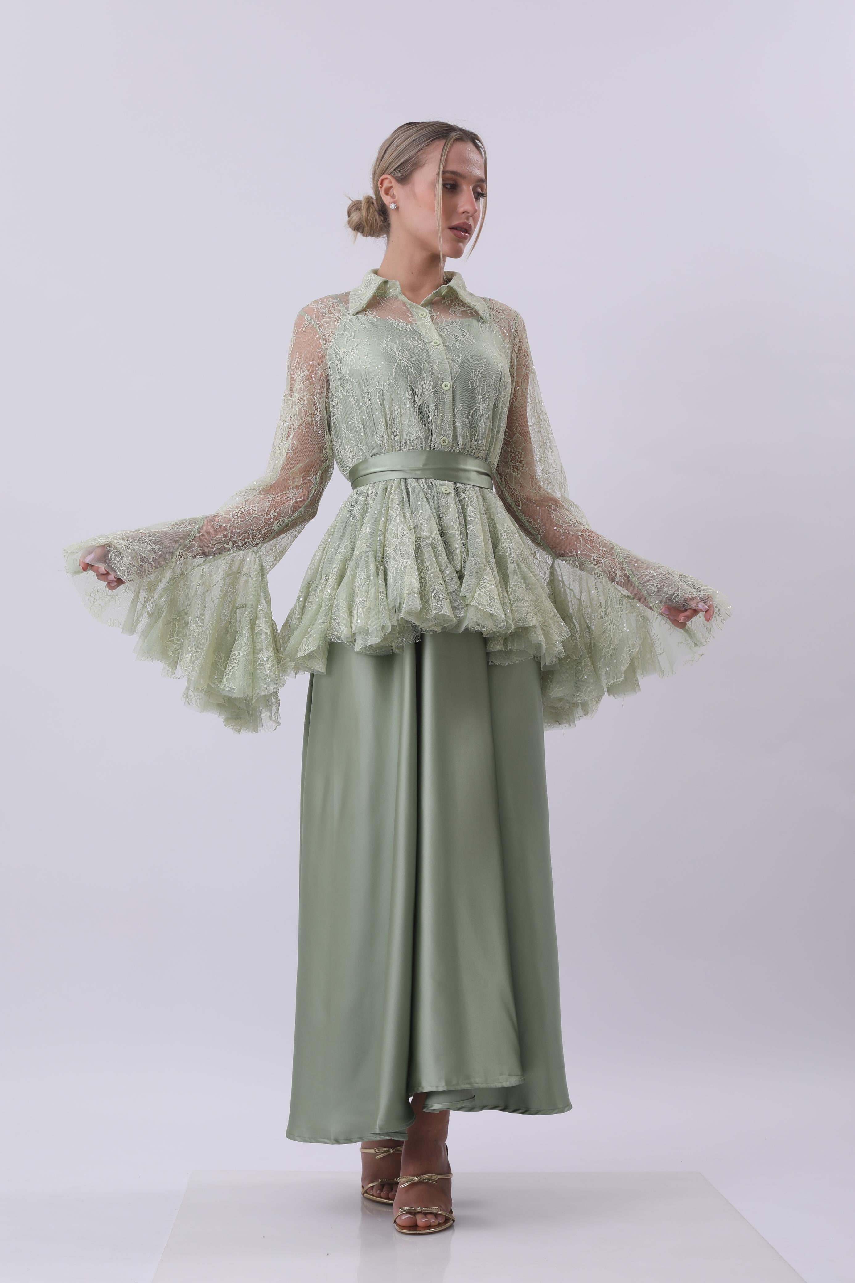 Sage Lace Peplum Ensemble