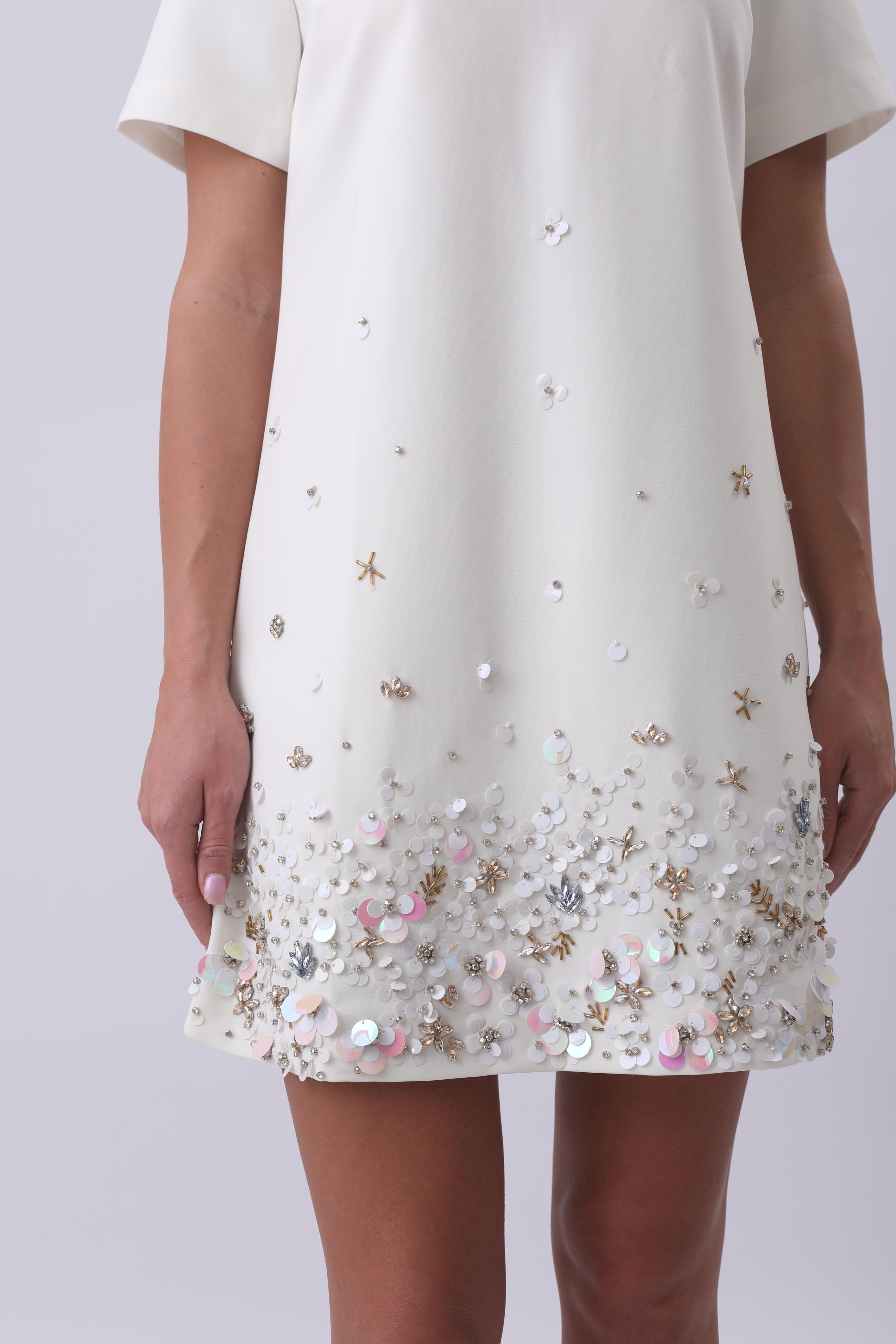 Celeste Embellished A-Line Mini Dress – Ivory