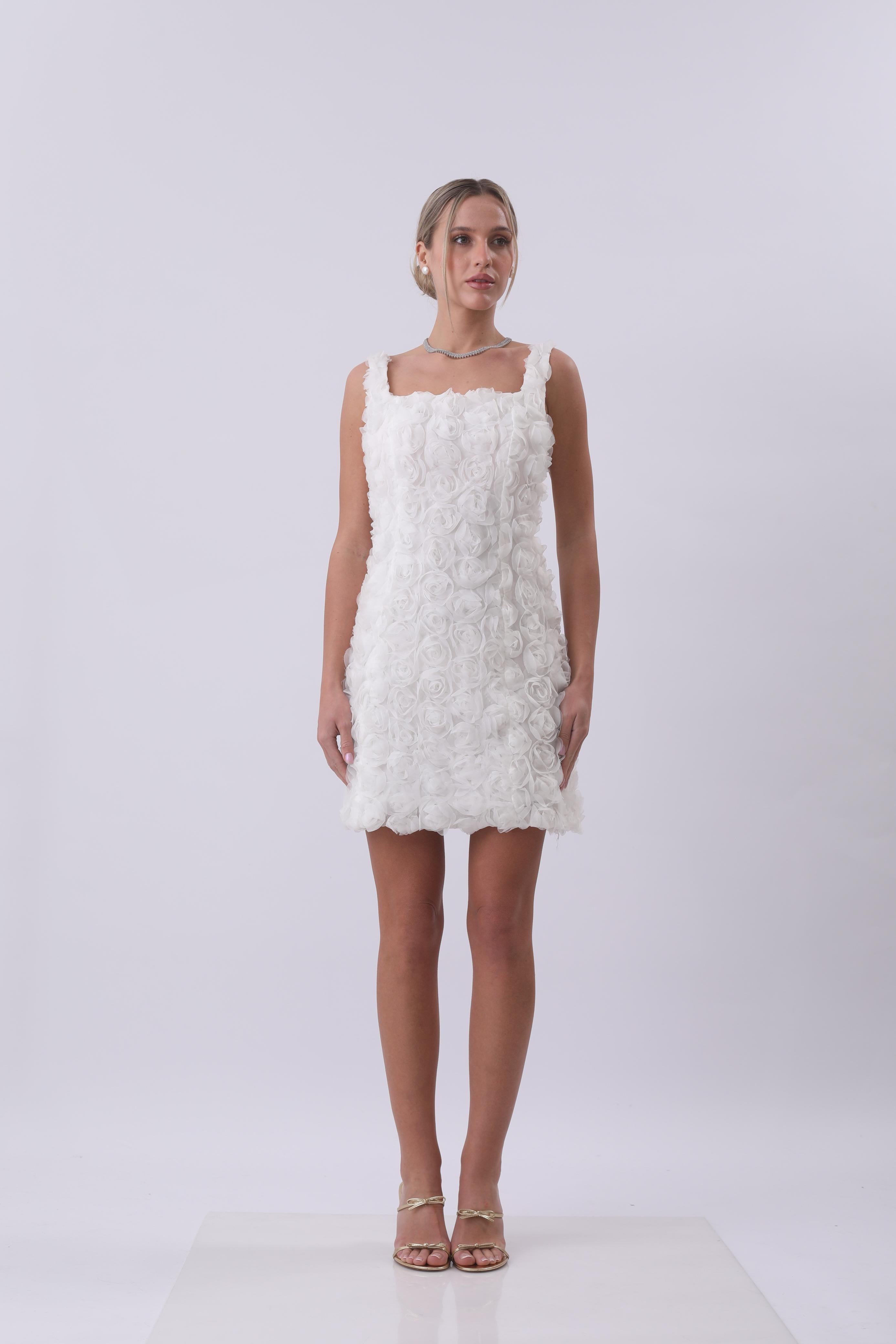 Rosette Couture Mini Dress – Ivory