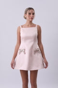 Rosalie Embellished Bow Mini Dress – Blush