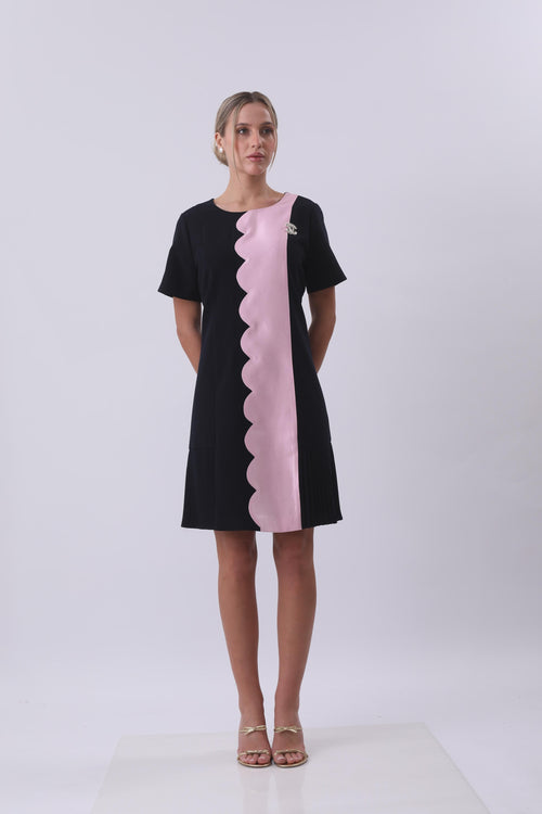 Blush Wave Contrast Midi Dress