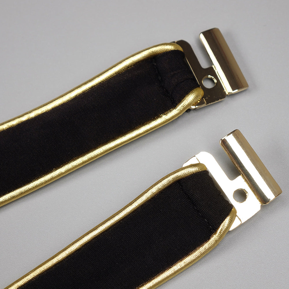 Black Cutout Jumpsuit with Gold Flower | Elegant Halter Wide-Leg Evening Suit MYLINE