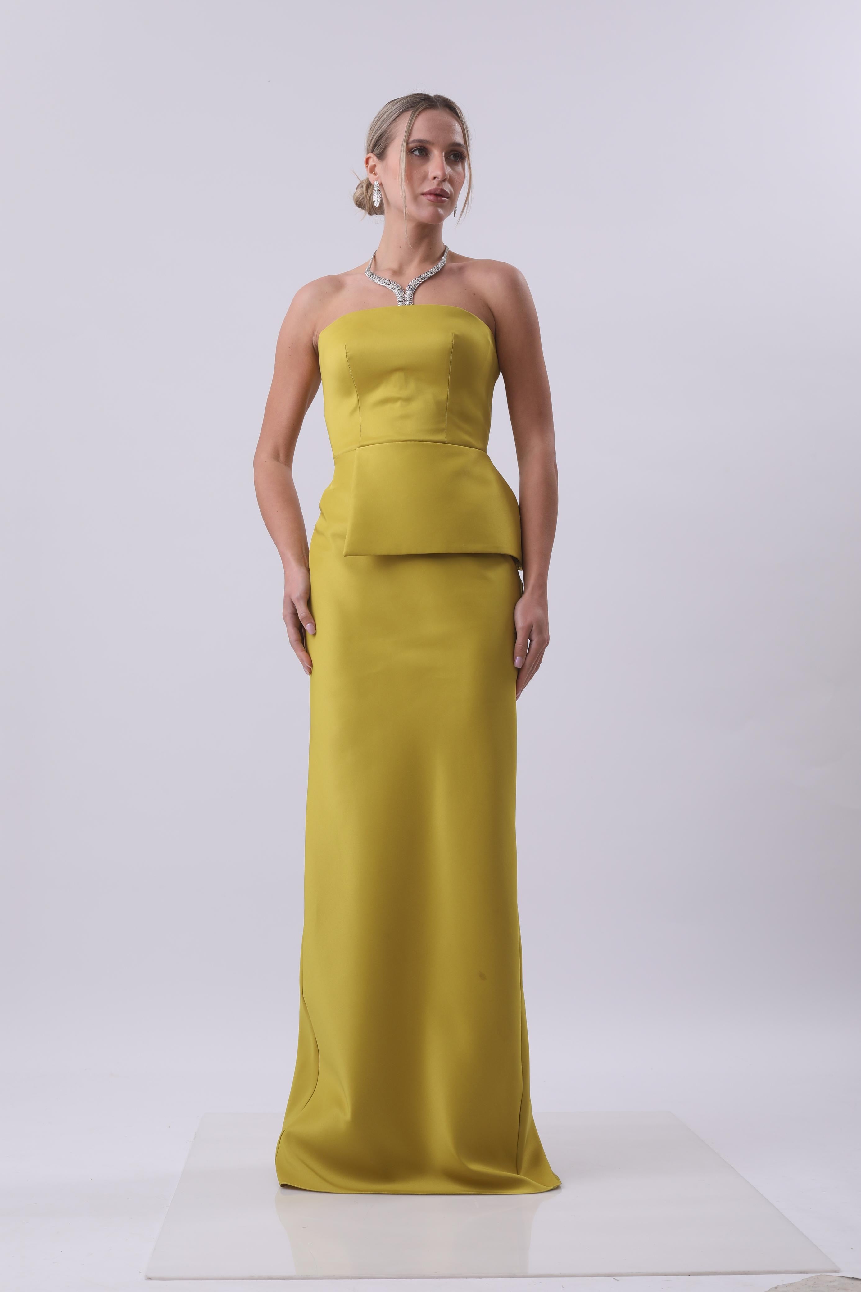 Lime Strapless Peplum Gown