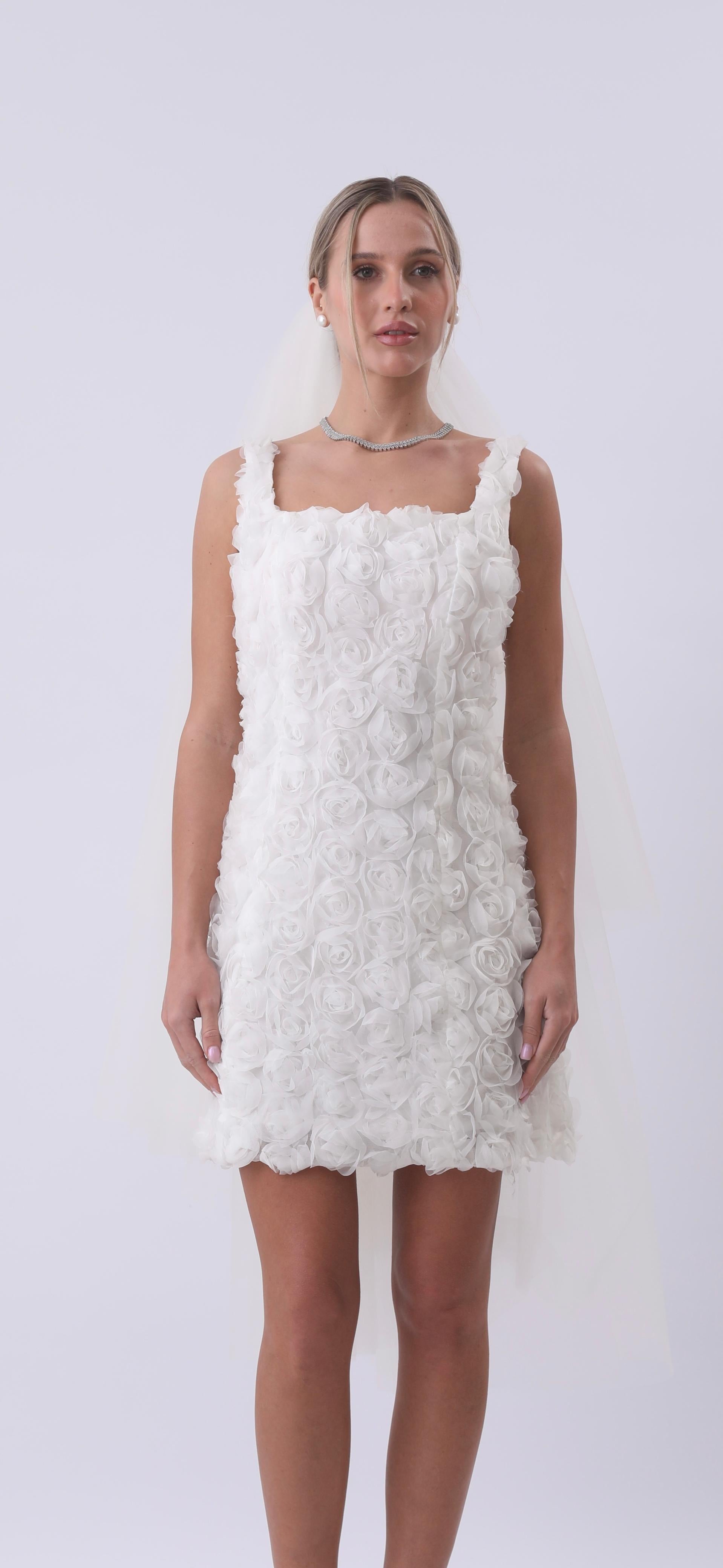 Rosette Couture Mini Dress – Ivory