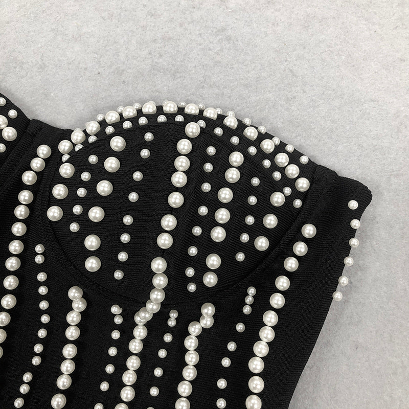 Black Pearl Strapless Jumpsuit | Corset Bust Beaded Bodice & Wide-Leg Fit for Events and Evenings MYLINE