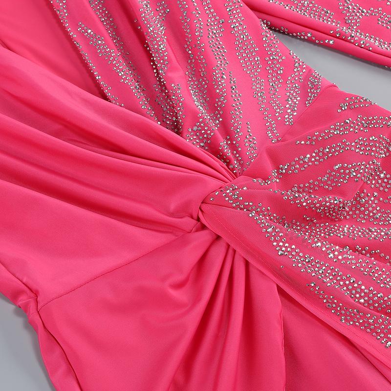 Rhinestone One Sleeve Jumpsuit | Glamorous Crystal Knot Waist Party Outfit MYLINE