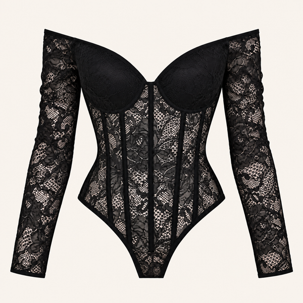 MY LINE After Dark black lace corset