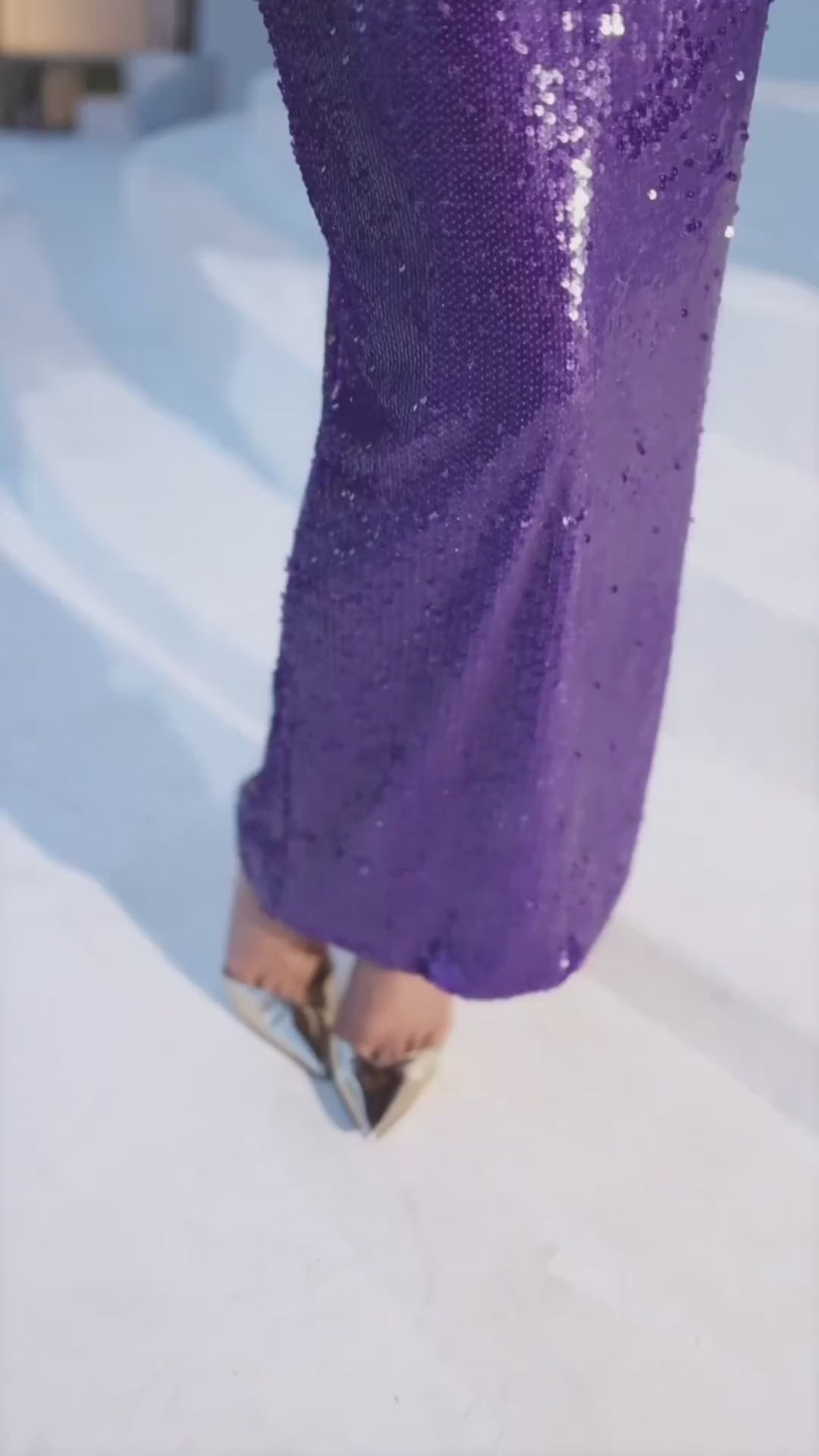 Purple Sequin Halter Maxi Dress | Backless Bodycon Gown