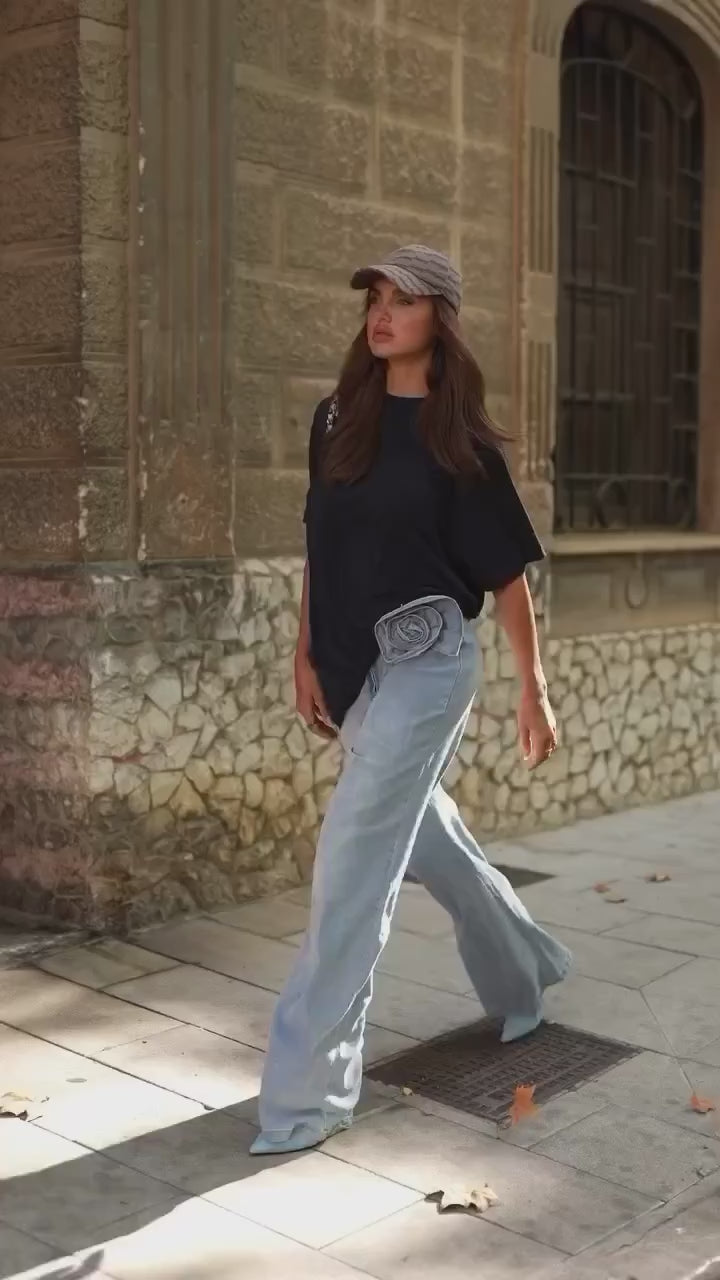 Stretchy Full-Length Denim with Floral Detail