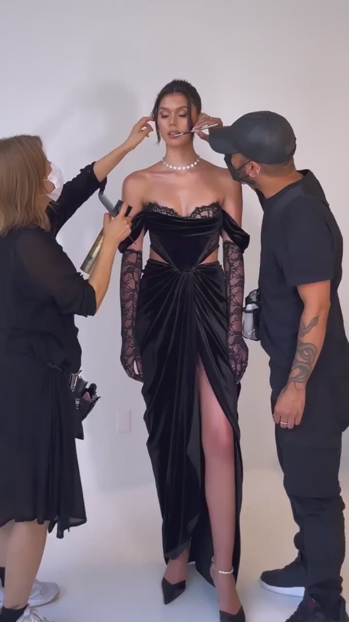 Noir Lace Slit Dress