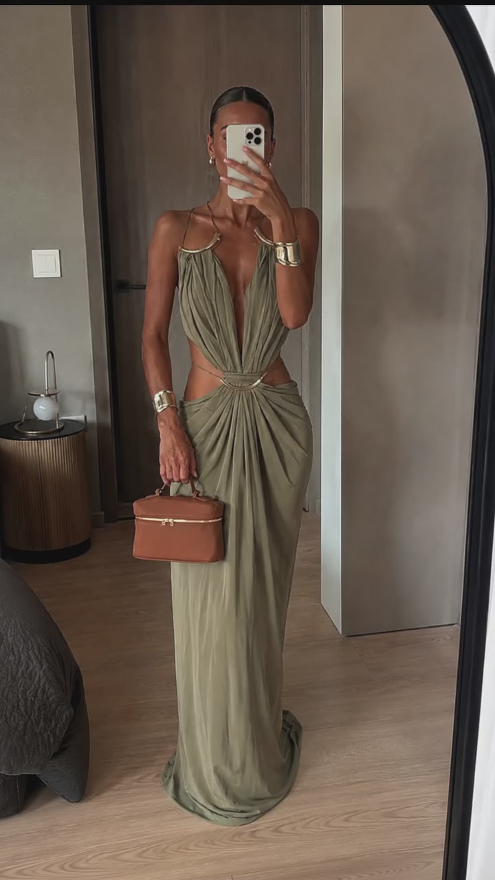 Olive Muse Backless Maxi Dress