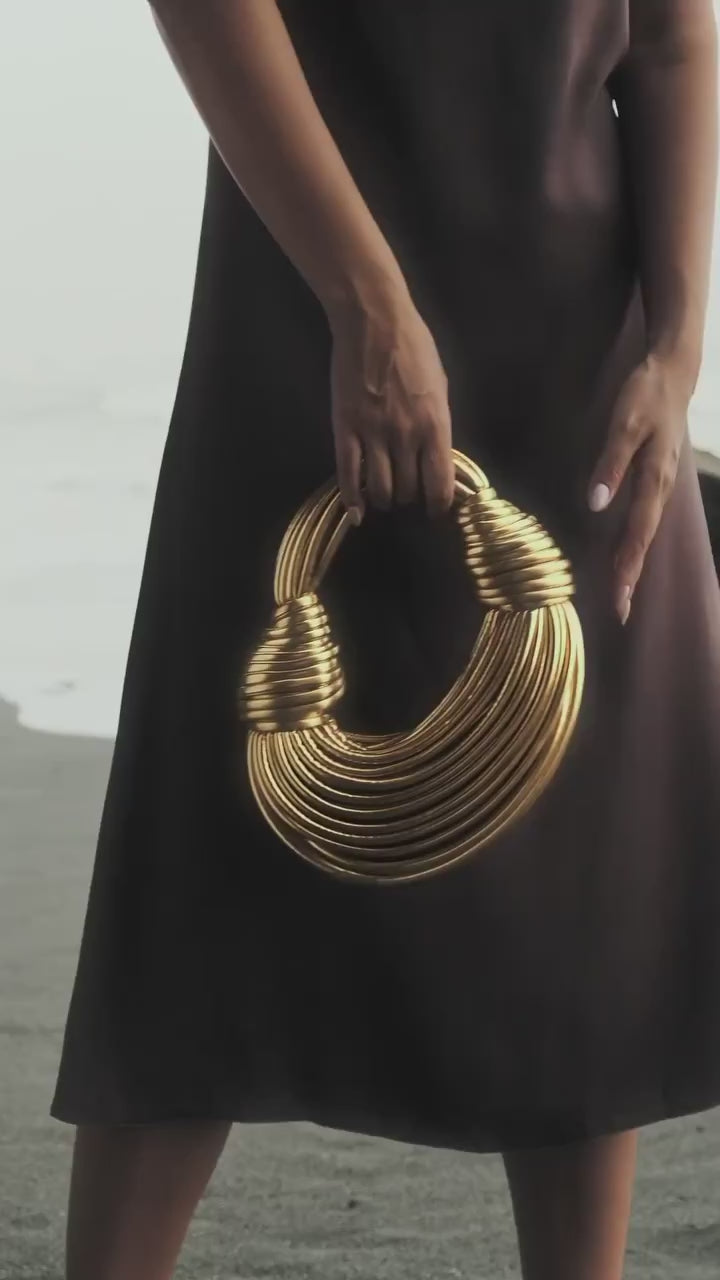 Sculptural Gold Ring Handle Clutch | Luxury Statement Bag