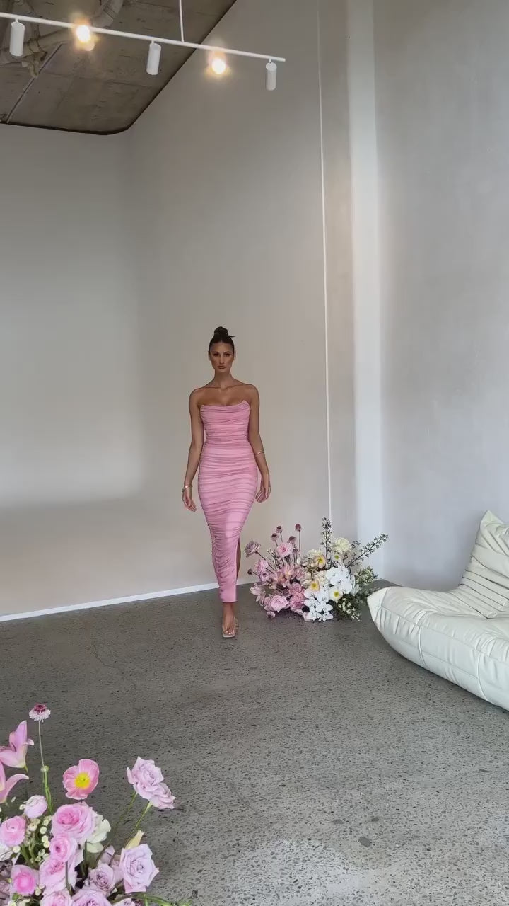 Ruched Strapless Bodycon Midi Dress