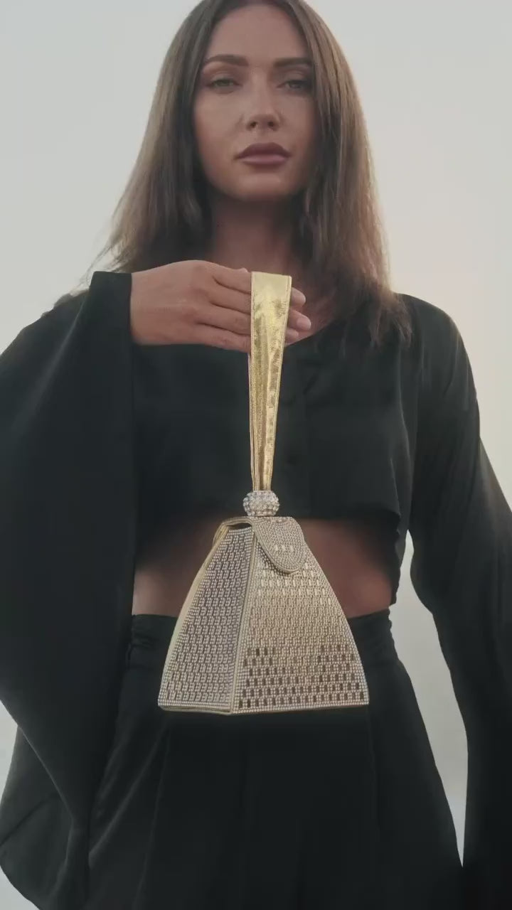 Gold Crystal Evening Clutch | Luxe Statement Handbag