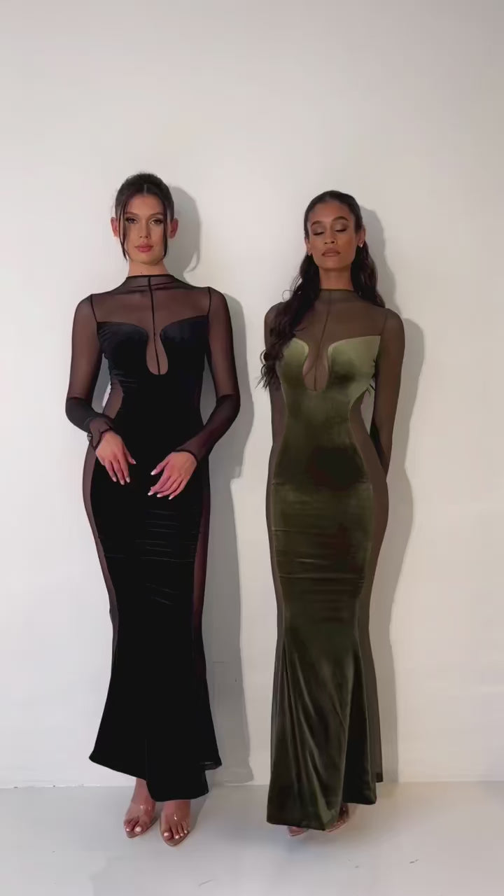 Velvet Illusion Mesh Maxi Dress
