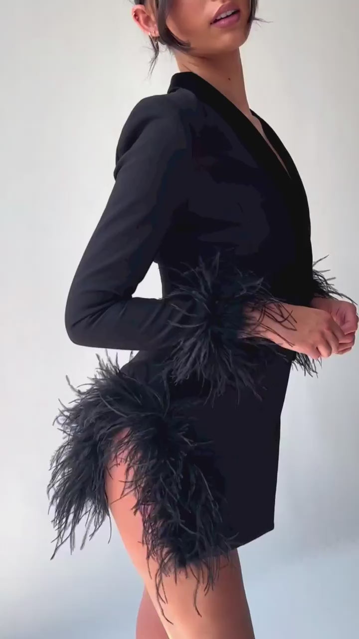 Feather Trim Blazer Mini Dress