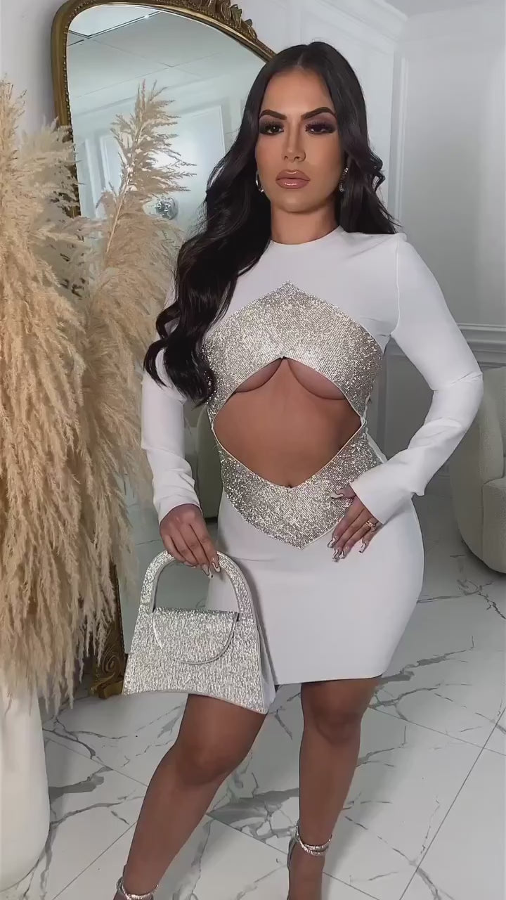 Crystal Cut-Out Bodycon Mini Dress